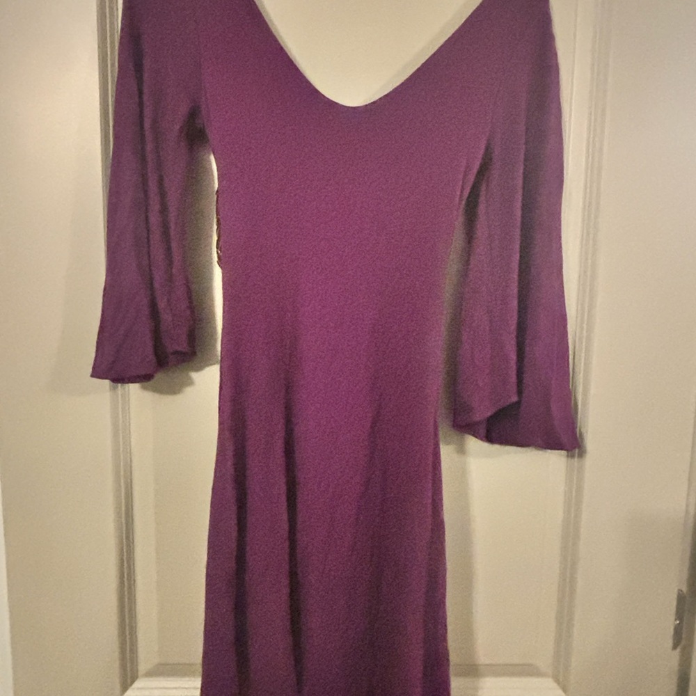 Sky Violet Dress with Leather Belt - Picture 3 of 4